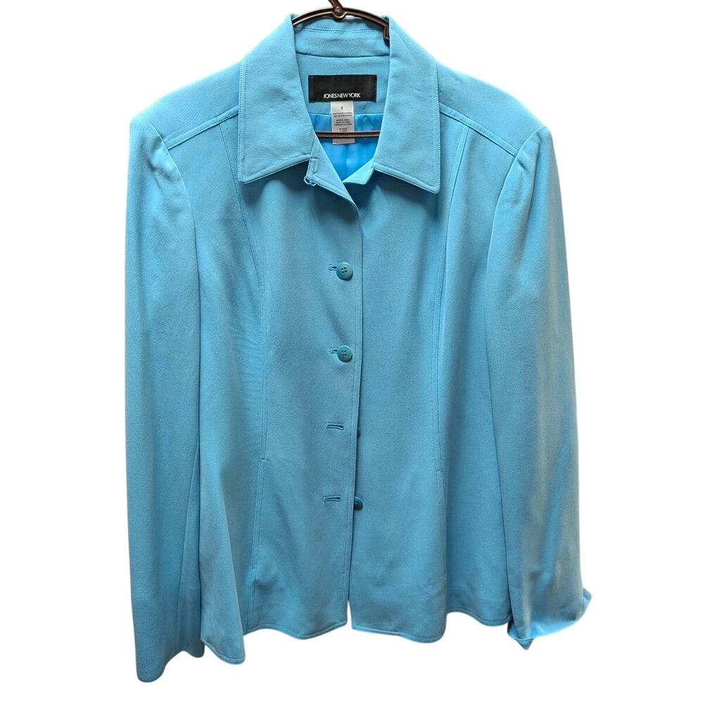 Jones New York Sky Blue Shacket Blazer Minimalist Career 8 button Up Vintage - Picture 2 of 9